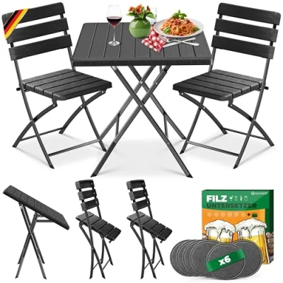 Image de KESSER® ensemble de bistrot 3 pièces pour balcon avec 2 chaises, résistant aux intempéries et UV, meubles pliables, acier revêtu aspect bois, jardin