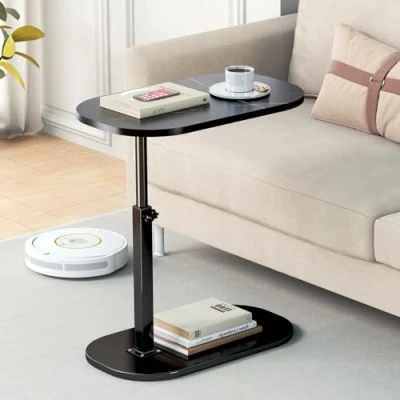 Image de Table d&#039;appoint en Forme de C Hauteur réglable, coulissante 360 pivotant canapé d&#039;appoint, Petit café Moderne d&#039;extrémité pour canapé/LIT/Baignoire, pivotante (C)
