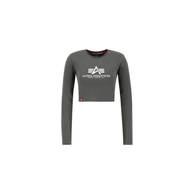 Image de Alpha Industries Basic Cropped Tshirt à manches longues, Femme, Taille: Small, Vintage grey