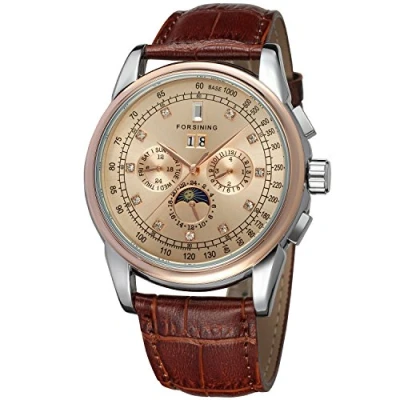 Image de Forsining Montre analogique haut de gamme FSG319M3T5 avec phases lune et bracelet en cuir, TFV8