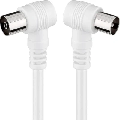 Image de câble TV 5 mètres Full HD coaxial antenne à angle 90 degrés pour et radio, prise mâle femelle, blanc droit