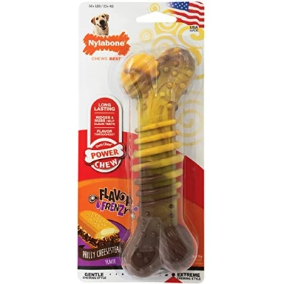 Image de Nylabone Jouet dentaire à mâcher résistant Dura, os texturisé, goût bœuf et fromage, pour les très gros Chiens (+ 23kg), mâchouillage puissant/extrême