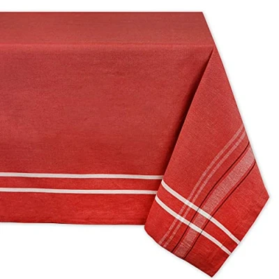 Image de DII Nappe en Lin à Rayures françaises Collection de Table Salle Manger Style Rustique 152,4 x 264,2 cm Chambray Rouge