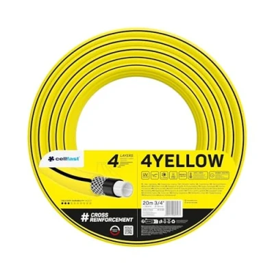 Image de Cellfast Tuyau D&#039;arrosage YELLOW, Léger, Durable, 4 Couches, Durable Tresse Croix, Résistant aux UV et algues, résistance à la torsion, Technologie REACH, 20 Bar, 10/+50С Temp. 3/4&quot;, 20m
