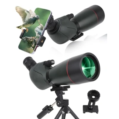 Image de Longue Vue Zoom Haute Puissance avec Adaptateur Téléphone, Trépied, Sac, Télescope Oculaire Incliné 45, pour Tir Cible, Observation Oiseaux et Chasse (Green)