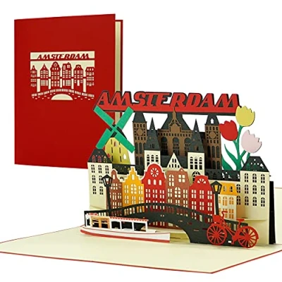Image de bon de voyage à Amsterdam Carte pop up 3D comme d&#039;achat, invitation pour des vacances, un en Hollande Belle idée cadeau et A144AMZ