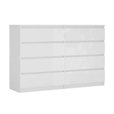 Image de 3E 3xE living.com Commode 8 tiroirs 138 cm, Couleur : Blanc Mat/Blanc Brillant, L P 39 H 102