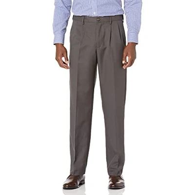 Image de Amazon Essentials Pantalon Habillé à Pinces Taille Ajustable Coupe Classique Homme, Gris Foncé, 34W / 31L