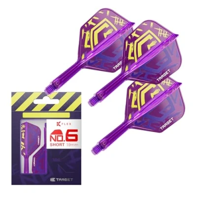 Image de Target Darts Luke Littler Champion du Monde K Flex Flights and Shaft System, No.6 Le Nuke 2025 Edition Kflex, Tous dans Un Volutes et Tiges Intégrés (Pack de 3) Court, 19mm