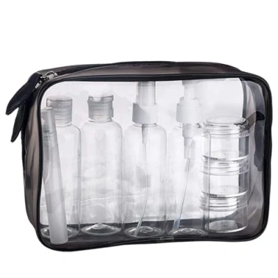 Image de MOCOCITO Trousse de Toilette Transparente + Sac Scellé Refermables (20x20cm) par Les règlements EU &amp; UK Bagages à Main Kit Voyage pour l’Avion, Cosmétique Hommes et Femmes [Noir]