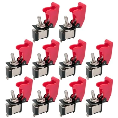 Image de Mintice 10 X 12V 20A Couverture Rouge Interrupteur à Bascule Imperméable Borne Vis en Cuivre SPST ON / OFF Voiture 2 Pin