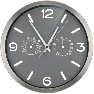 Image de Bresser MyTime ND Thermo Hygro Horloge Murale Radio pilotée silencieuse Cadre en Acier Inoxydable et Affichage de la température l&#039;humidité Gris 250 x mm