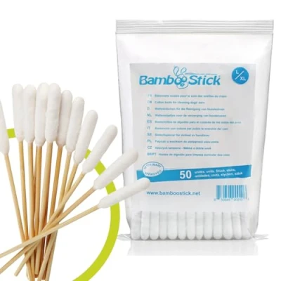 Image de Bamboostick® Pack de 50 Coton tiges L/XL pour Nettoyer Les Oreilles des Grands Chiens Facile à Utiliser Elaboré par Un vétérinaire français (1)