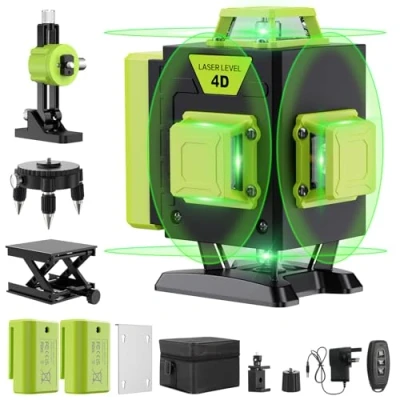 Image de Niveau Laser 4 x 360, 16 Lignes Vert Chantier Professionnel pour la Construction et l&#039;Accrochage de Photos, Autonivellement, Batterie Rechargeable