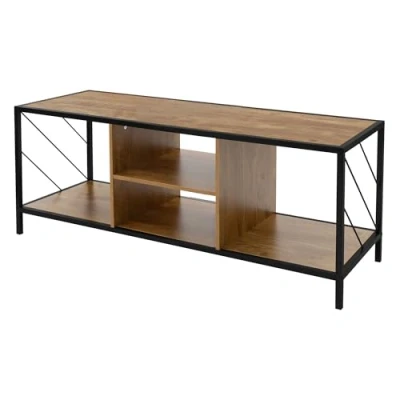 Image de ML Design Armoire TV en Bois, Brun Chêne Rustique, Meuble Métallique Noire, Étagère 120x40x46 cm, Buffet TV, Lowboard avec Compartiments Ouverts, Table Ba, de Salon Chambre