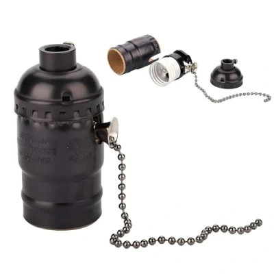 Image de VIFER Support de Lampe, Aluminium E27 Lumière Vintage D&#039;éclairage Base à Vis avec Chaîne Traction (Noir)