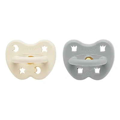 Image de HEVEA 2 pack Coloured Natural Rubber Pacifier with Colour Pigments,Plastic Free,Eco Friendly,BPA Free, Approved for Food Contact(Gorgeous grey &amp; Milky white, 0 3 Months Orthodontic teat shape)