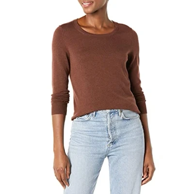 Image de Amazon Essentials Pull Col Rond Léger À Manches Longues (Grandes Tailles Disponibles) Femme, Brun Châtaigne Foncé, XS