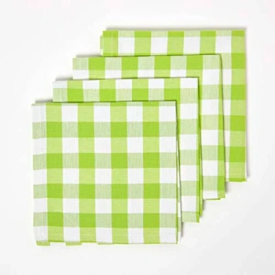Image de HOMESCAPES Serviettes de Table à Grands Carreaux Vichy, Lot 4, Linge en Coton uni, Vert