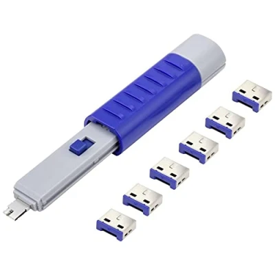 Image de Renkforce Verrouillage de port USB RF 4714586 jeu 6 argent, bleu avec 1 clé