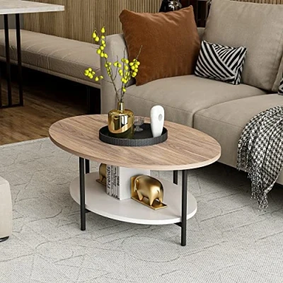 Image de [en.casa] Table Basse Ovale avec Surface de Rangement Meuble Salon Design Panneau Particules Métal 36 x 90 60 cm Effet Chêne Blanc Noir