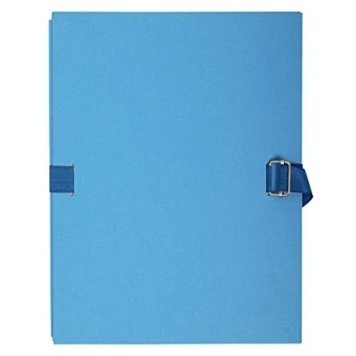 Image de Exacompta Réf. 722E 1 chemise à dos extensible en papier toilé couleur jusqu&#039;à 13 cm fermeture par sangle dim 24 x 32 pour documents au format A4 bleu clair