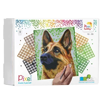 Image de Pixel P090049 Emballage Cadeau mosaïque Chien pour Enfants, Image pixelisée env. 30,5 x 38,1 cm, système d&#039;assemblage Simple avec tesselles en bioplastique, sans Repassage ni Collage