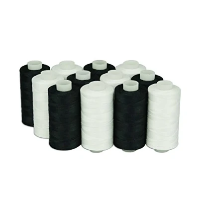 Image de Simthread Fil à coudre en coton blanc et noir pour machine 500 mètres/bobine