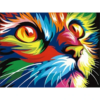 Image de OWN4B Kit de broderie au point croix estampé, motif imprimé chat coloré 11CT 36,1 x 46 cm (chat)