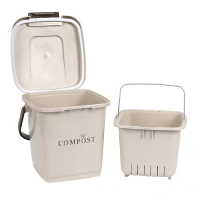 Image de JE CHERCHE UNE IDEE, ME0021, Poubelle à Compost Seau Perfore Et Couvercle, 8L de compostage anse, fermeture clapet, panier ajouré, Grande capacité 8L, sécurisée