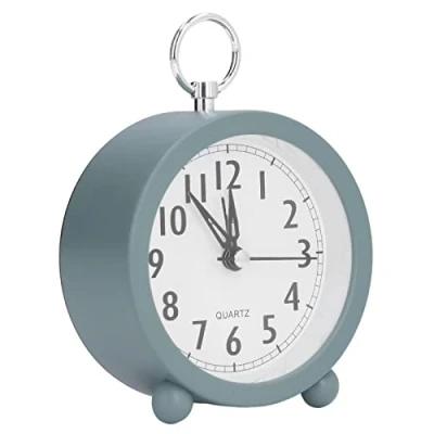 Image de Réveil Analogique, 4 Pouces Vert Simple Style Petite Horloge De Bureau Chevet Analogique Silencieuse à Piles, sans Tic Tac, Table pour Chambre Coucher,