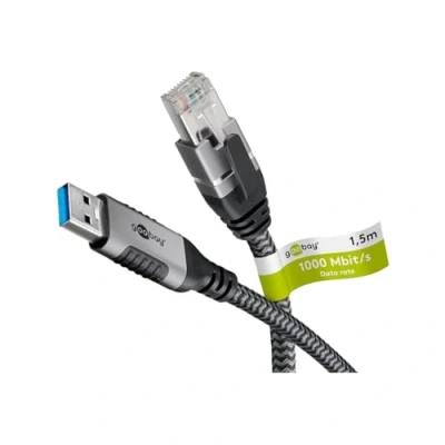 Image de Câble Ethernet USB A 3.0 vers RJ45 GOOBAY 2 m CAT 6 FTP Connectivité rapide Noir
