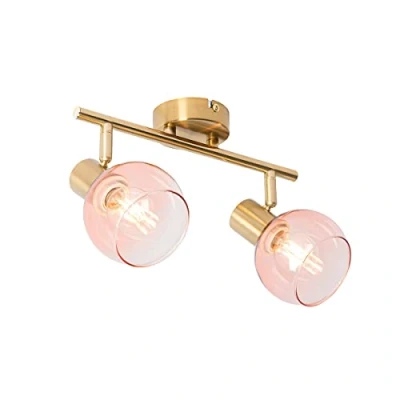 Image de Qazqa Art Déco spot goud met roze glas 2 lichts Verre Acier/Verre Allongé Convient pour LED Max. x 25 Watt