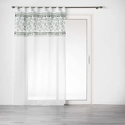Image de douceur d&#039;intérieur, Voilage à Passants (140 x 240 Cm) Milagreen Blanc, Voile Sablé Finition Top Imprimé Et Pompon
