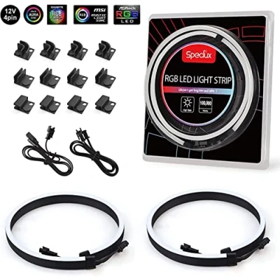 Image de Speclux 12V 4 Pin NEON Digital RGB LED Strip Set Combo, 39 Lights, RGB, Compatible avec Asus Aura, Asrock Led, Gigabyte Fusion, MSI Mystic Light etc (12V Strip)