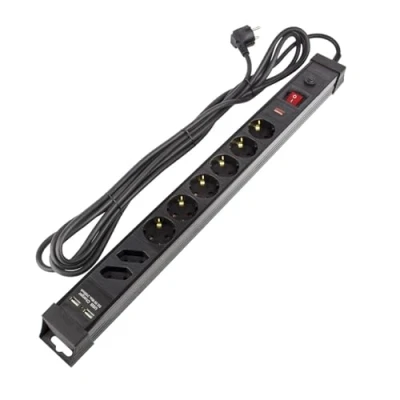 Image de LEDKIA LIGHTING Bloc Multiprises 6 Prises Type F Schuko EU Protecteur de Surtensions + 2 Prise C+ 2USB 5m Noir