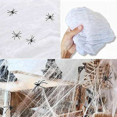 Image de ANTEVIA Toile d&#039;araignées Halloween Blanche avec 6 araignées Noires Plus DE 10 MODÈLES Très Extensible (Spiderweb)