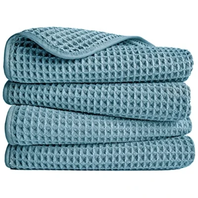 Image de Polyte 4 Serviettes de Bain en Microfibres pour Les Mains sèche Rapidement/ne Peluche Pas Tissu alvéolé Vert 40 x 76 cm