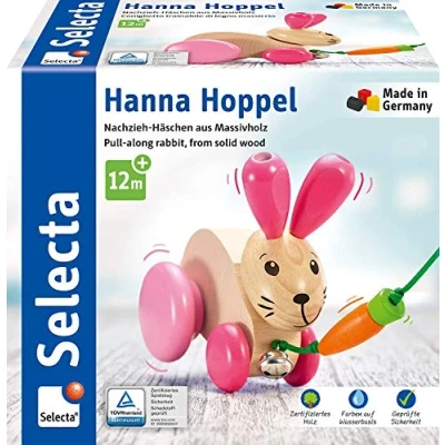 Image de Selecta 62023 Lapin Hannah Hoppel, jouet à tirer, roulettes, en bois, 13 cm