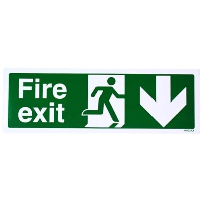 Image de vsafety 14002 ax s &quot;Fire Exit Flèche vers le bas signe, autocollant en vinyle, paysage, 300 mm x 100 mm, vert