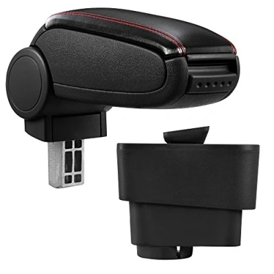 Image de pro.tec Accoudoir Central avec Compartiment rembourré Cuir synthétique Noir des Coutures Rouges