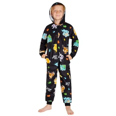 Image de Pokémon Pyjama Combinaison Enfant Pikachu Grenouillère en Polaire Combi Dracaufeu 4 14 Ans (Noir AOP, 11 12 Ans)