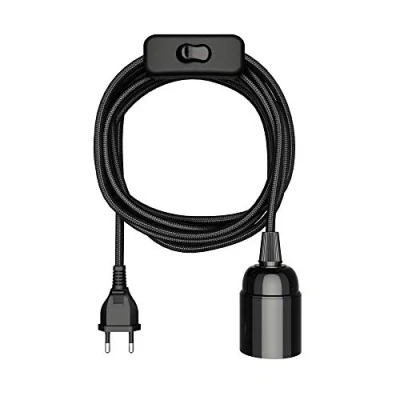 Image de ledscom.de câble textile LEHA, fiche, interrupteur, noir, 3 m, douille de lampe, 1x E27 max. 60W, Led, Diy, E27, textile, lampe à suspension, fiche secteur,