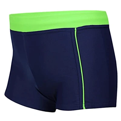 Image de Aquarti Maillot de Bain pour Garçon Natation Passepoil Latéral Enfants Boxer Short, 024 Bleu foncé/Vert, 140