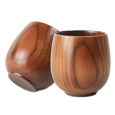 Image de 2 Pièces Tasse à Boire en Bois Naturel Fait la Main Set de Thé Voyage Portable Café Mug Pour Bière Lait jus jus, Durable et élégant