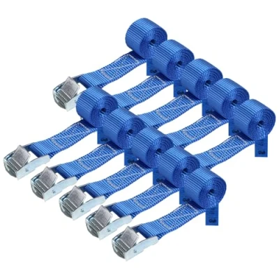 Image de Sangle à griffe d&#039;arrimage de fixation bleu 1m 2,5m 4m 6m charge maximale 250 kg DIN EN 12195 2, 10 pièces 2.5 cm x 1 m
