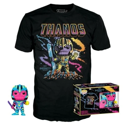 Image de Funko Pop! &amp; Tee: Marvel Thanos (BKLT) Large (L) Comics T Shirt Vêtements avec Une Figurine en Vinyle à Collectionner Idée de Cadeau Jouets et Top Manches Courtes
