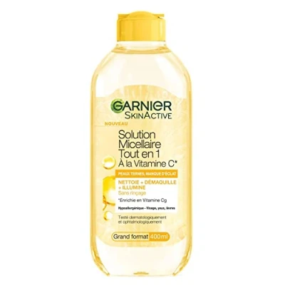 Image de GARNIER Skin Active Eau Micellaire Tout en 1 Nettoie, Démaquille &amp; Illumine Micelles Vitamine C Visage, Yeux, Lèvres Peaux Ternes Manque D&#039;Éclat 400 ml