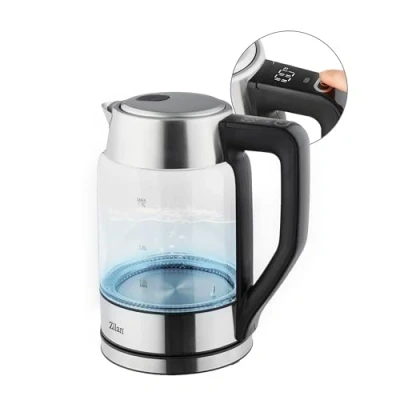 Image de Zilan Bouilloire numérique en verre avec panneau numérique, lumière LED bleue, capacité de 1,7 litre, protection contre l&#039;ébullition à sec, fonction maintien au chaud, 2200W