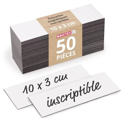 Image de MAGSTICK étiquettes magnétiques 50 pièces I 10 x 3 cm inscriptibles pour écrire réutilisables découpables effaçables bandes cartes tableau blanc Kanban Scrum mag_815